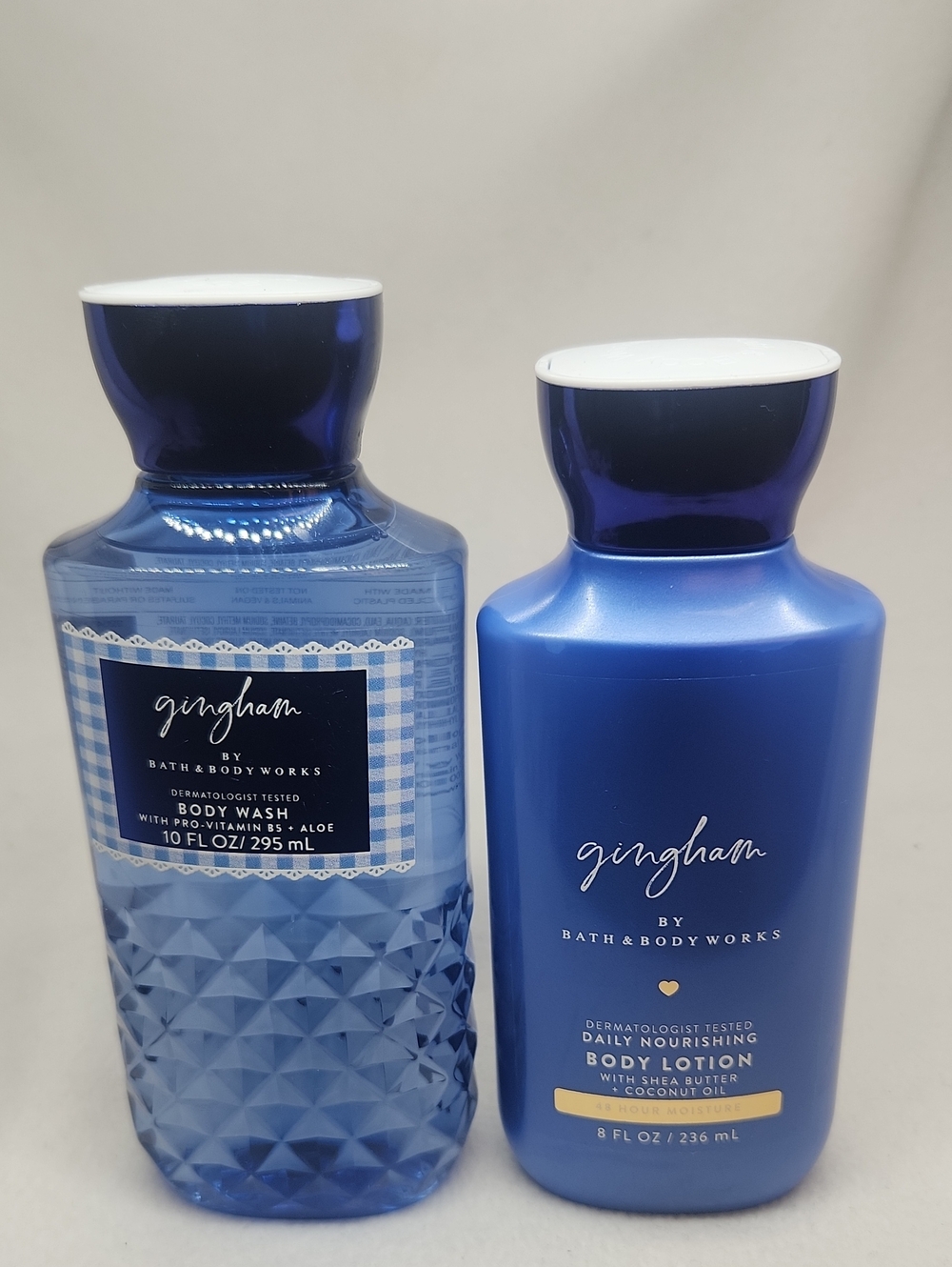 Bath & Body Works Gingham Blue Body Wash & Body Lotion Set New